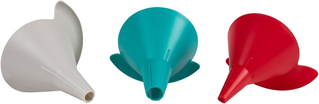 image:imageHutzler Interlocking 3Pc Funnel Set 4 oz 5 oz 7 oz RedWhiteTurquoise